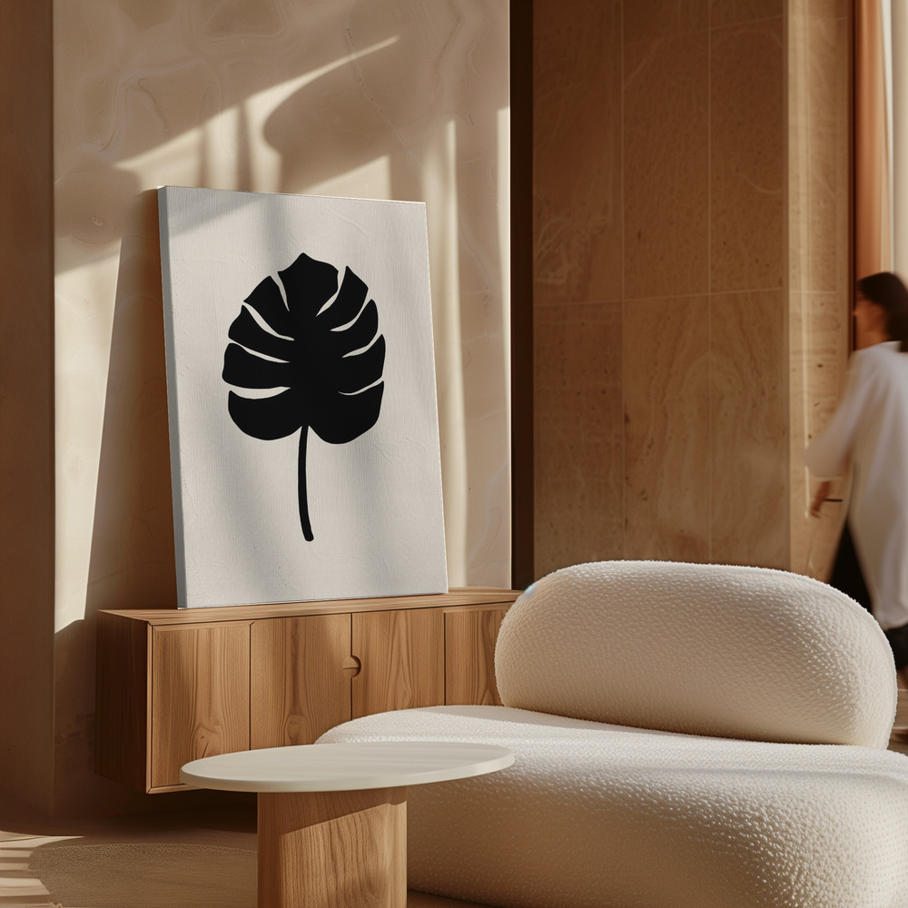 Canvas print - Monstera Leaf Black over cabinet