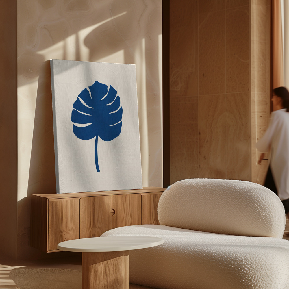 Obraz na płótnie - Monstera Canvas Blue nad szafką