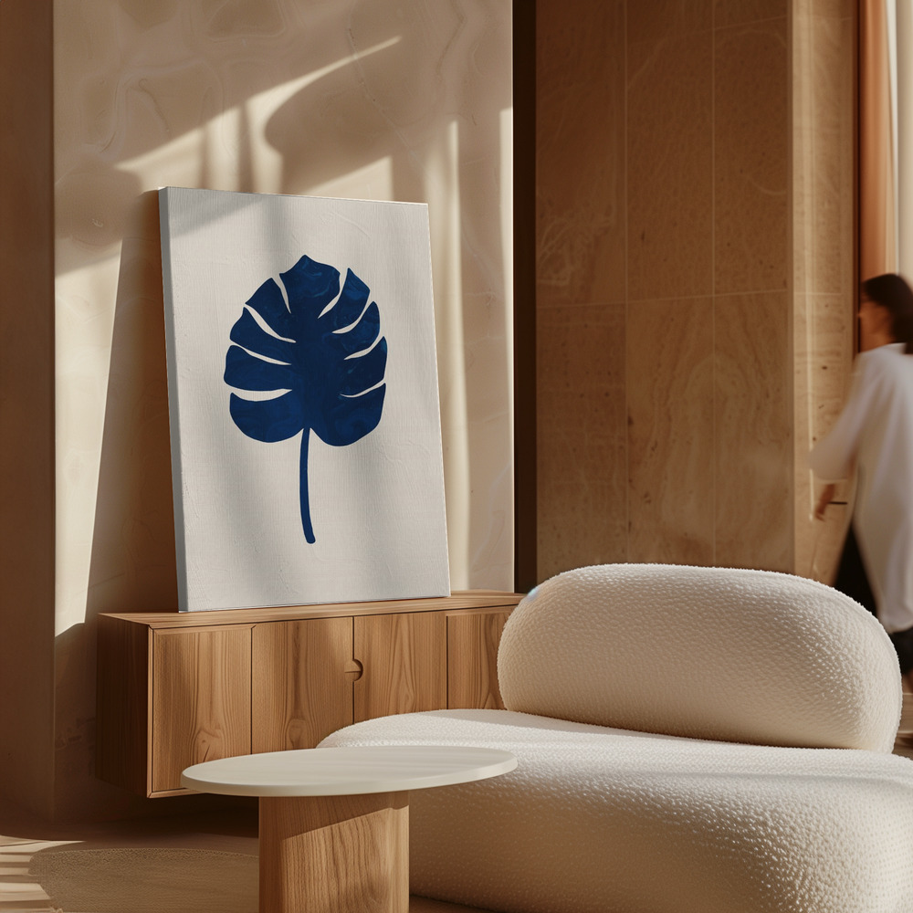Lienzo - Monstera Marble Blue sobre armario