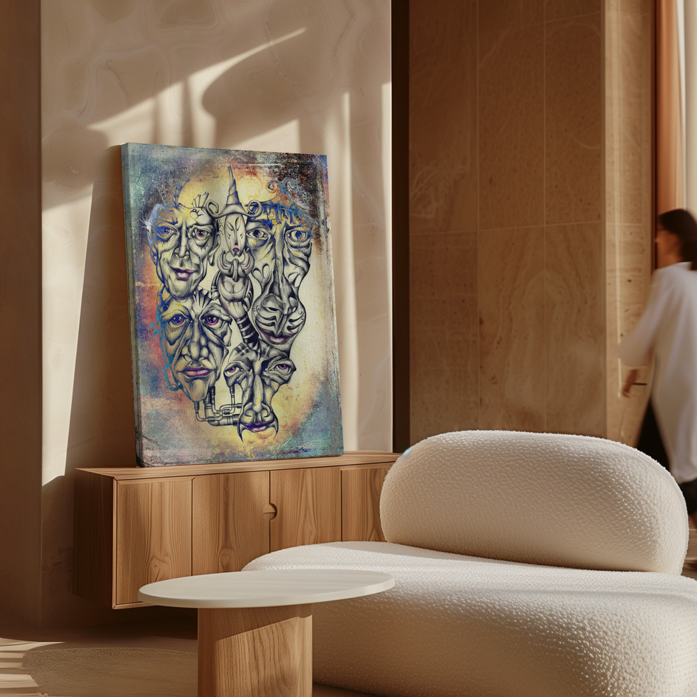 Canvas print - Shaman and faces of souls over cabinet
