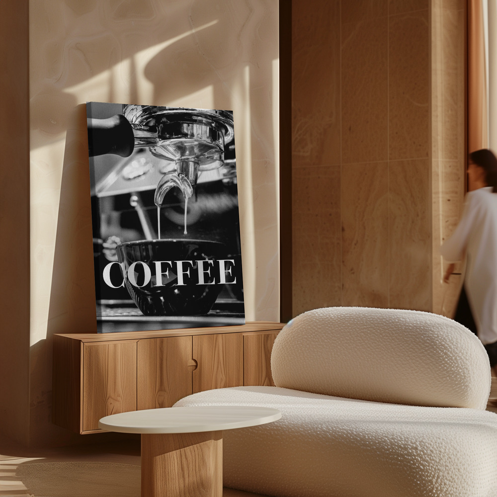 Canvas schilderi - Coffee Text boven kast