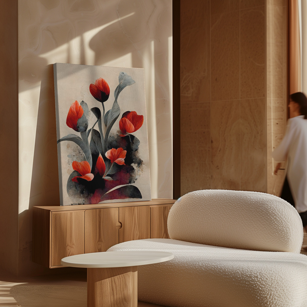 Canvas print - Red Tulips over cabinet