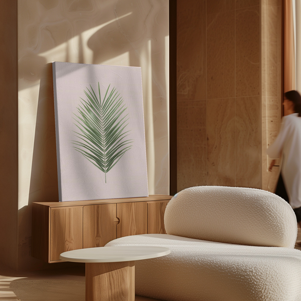 Leinwandbild - Palm Leaf Blush über Schrank