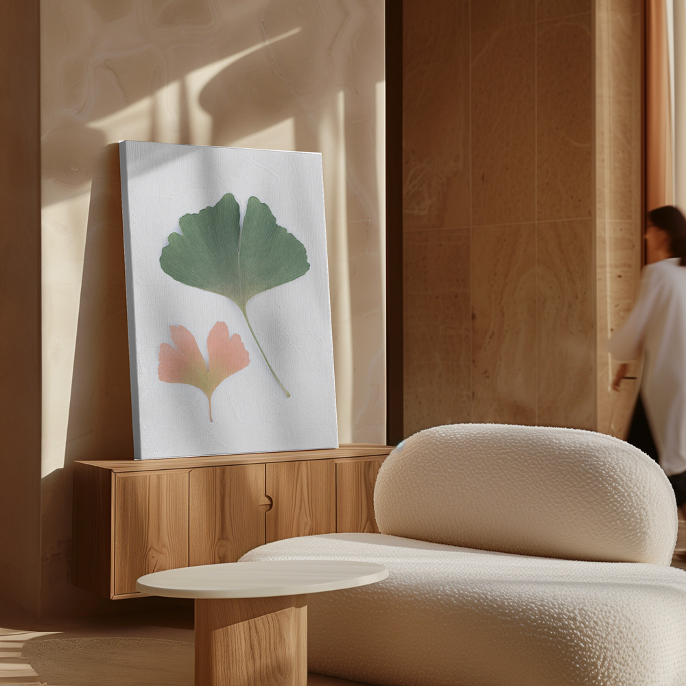 Lærred - Pastel Ginkgo over skab