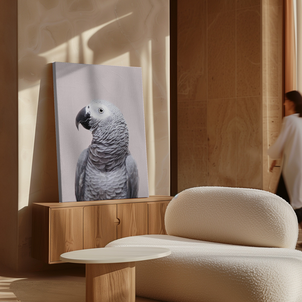 Lienzo - African Grey sobre armario