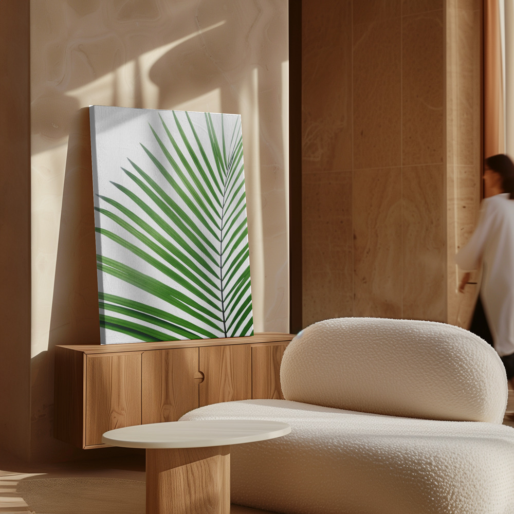Stampe su tela - Green Palm Leaf sopra il mobile
