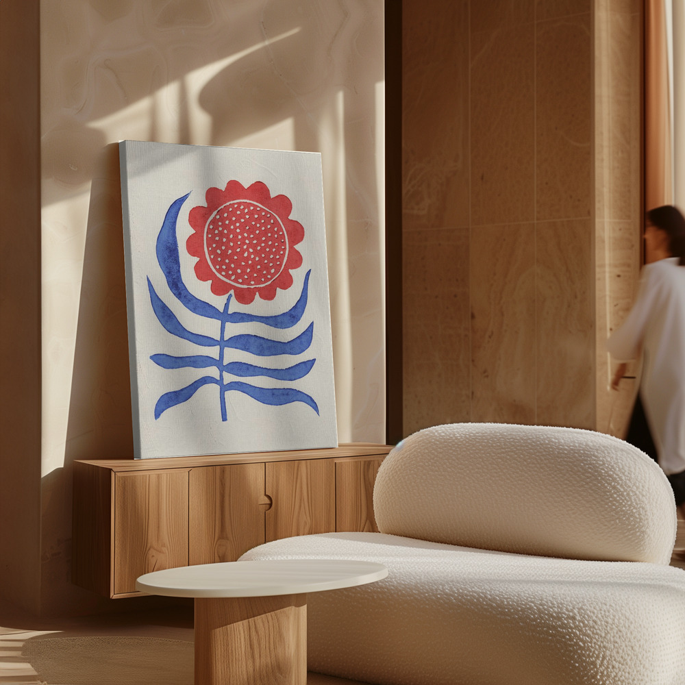 Canvas schilderi - Red Flower / Lino Print boven kast