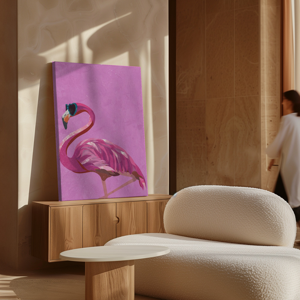 Canvas print - Magenta Metallic Flamingo over cabinet