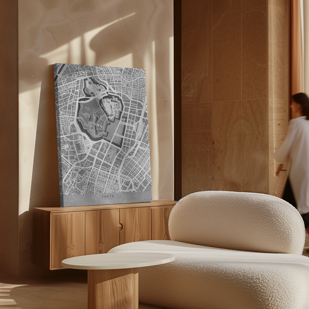 Toile - Gray vintage map of Tokyo au-dessus de l'armoire