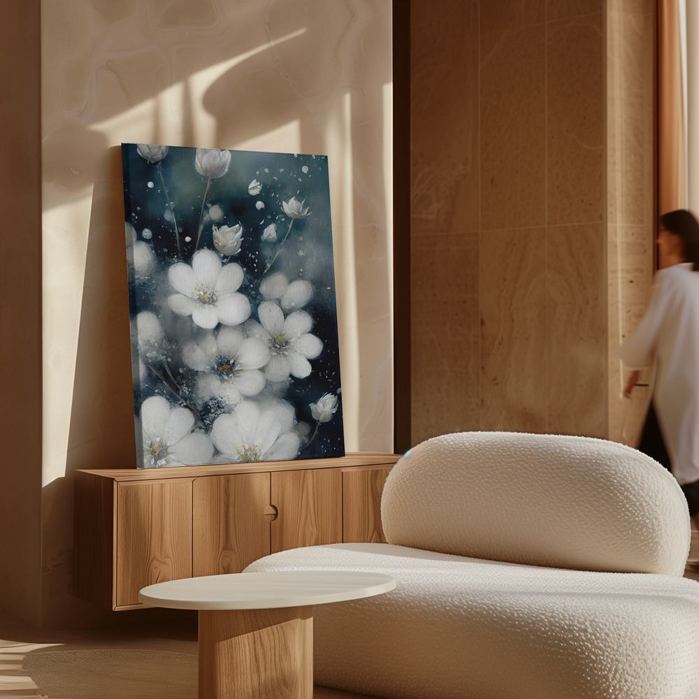 Canvas taulu - Frozen Flowers kaapin yläpuolella