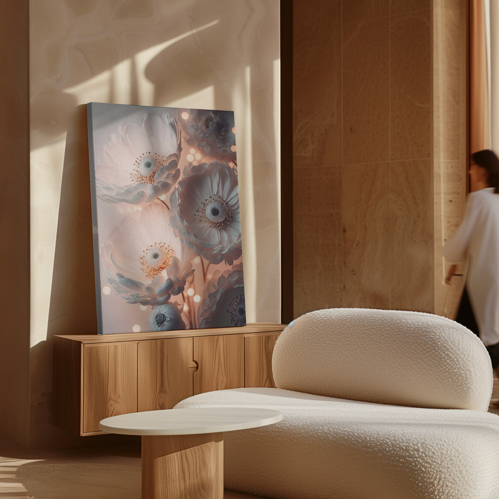 Canvas print - Glowing Patel Pink Flowers over cabinet
