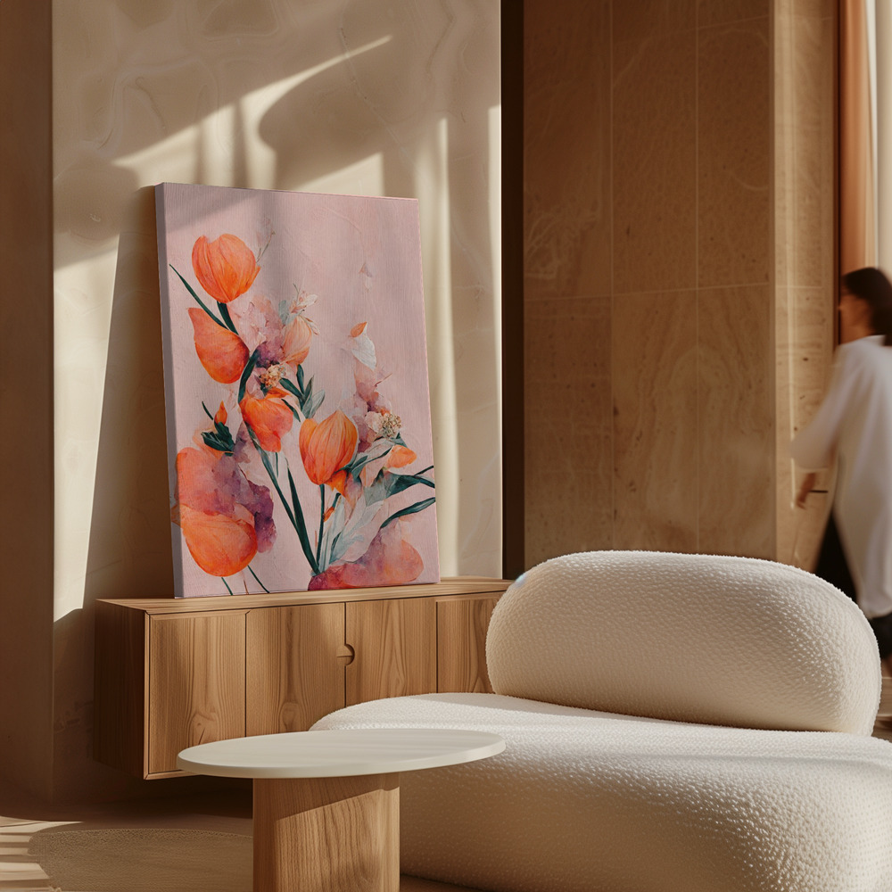 Canvas print - Orange Tulips over cabinet
