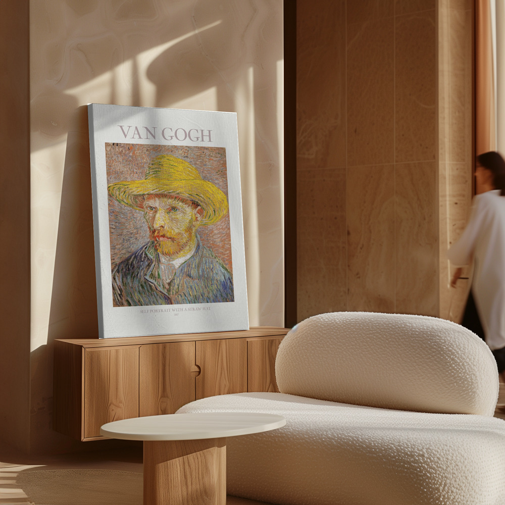 Lærred - Self Portrait With Straw Hat over skab