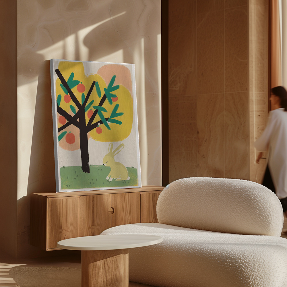 Canvas print - Bunny Under Apple Tree over cabinet