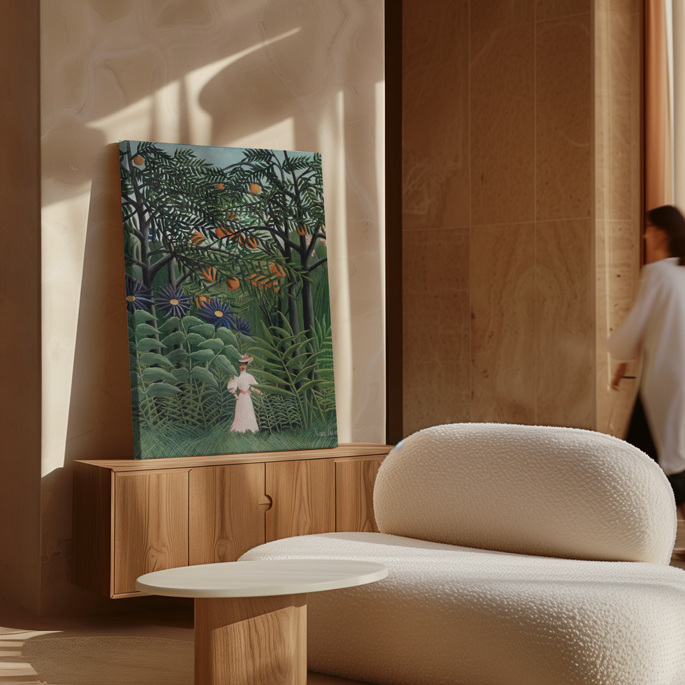 Toile - Femme Se Promenant Dans Une Foret Exotique au-dessus de l'armoire