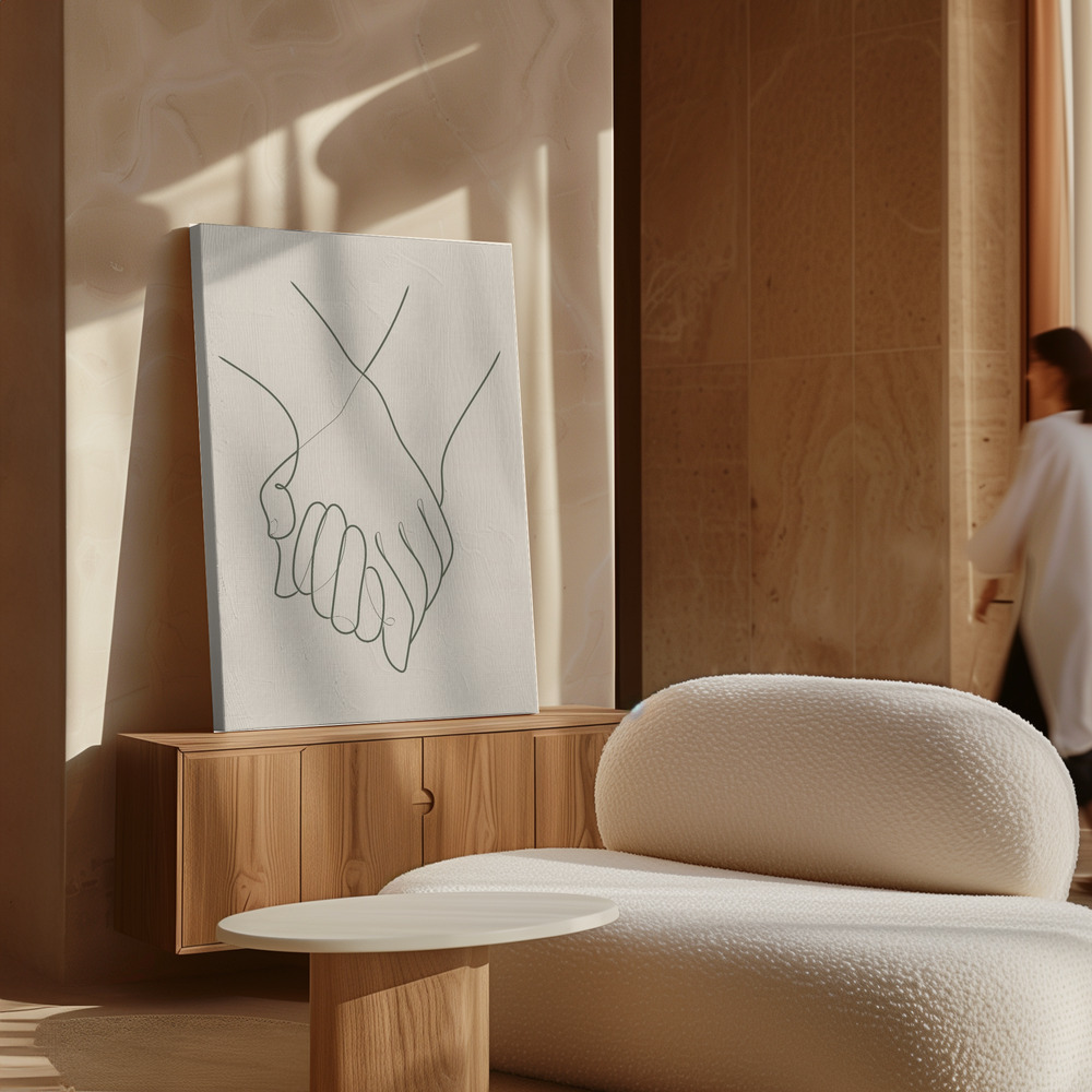 Stampe su tela - Holding Hands Green sopra il mobile