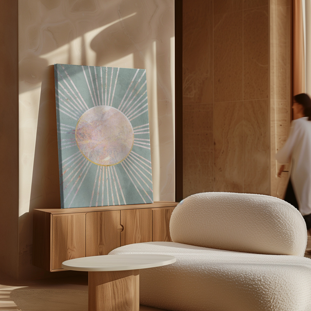 Stampe su tela - Sage Green Boho Sun Rays sopra il mobile