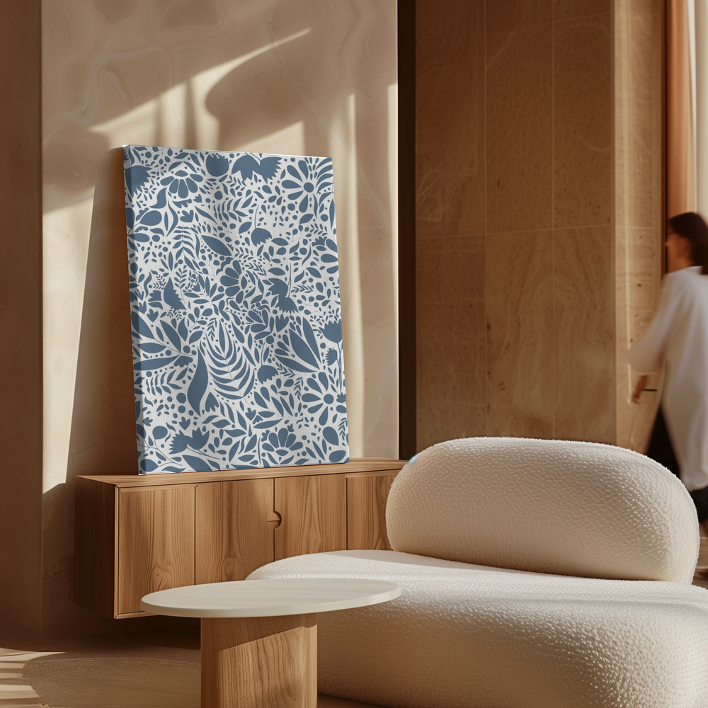Stampe su tela - Scandi blue white pattern 2 sopra il mobile