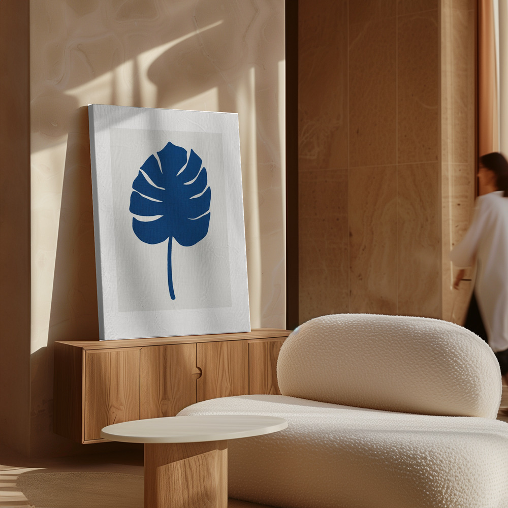 Stampe su tela - Leaf Blue sopra il mobile