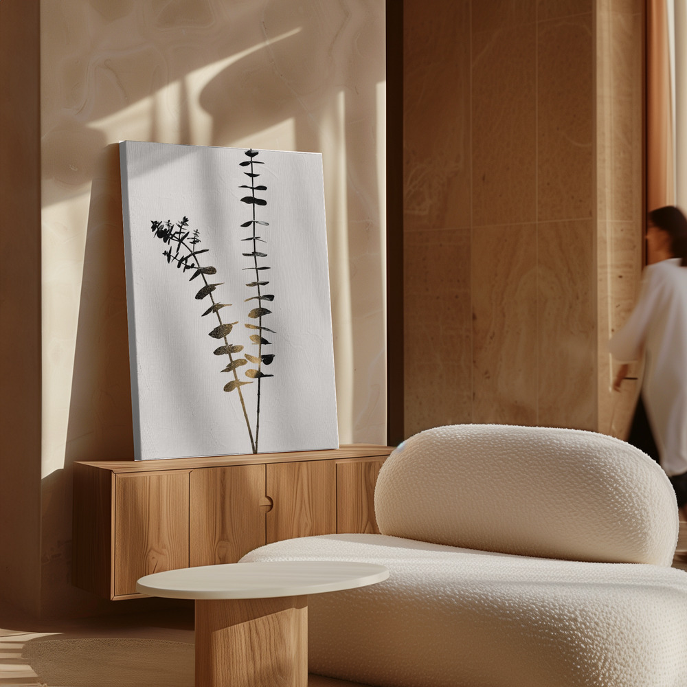 Stampe su tela - Eucalyptus Dark Gold sopra il mobile