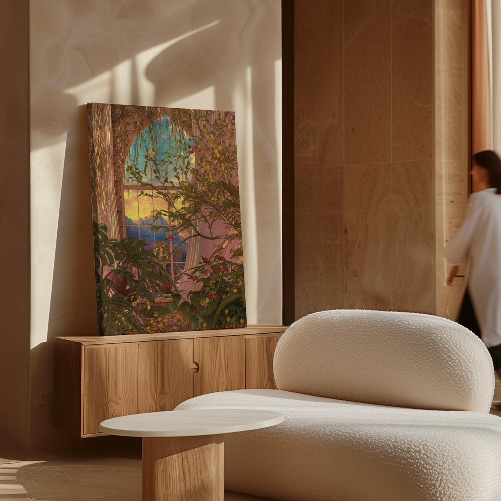 Canvas print - Window to the Enchanted Garden over cabinet