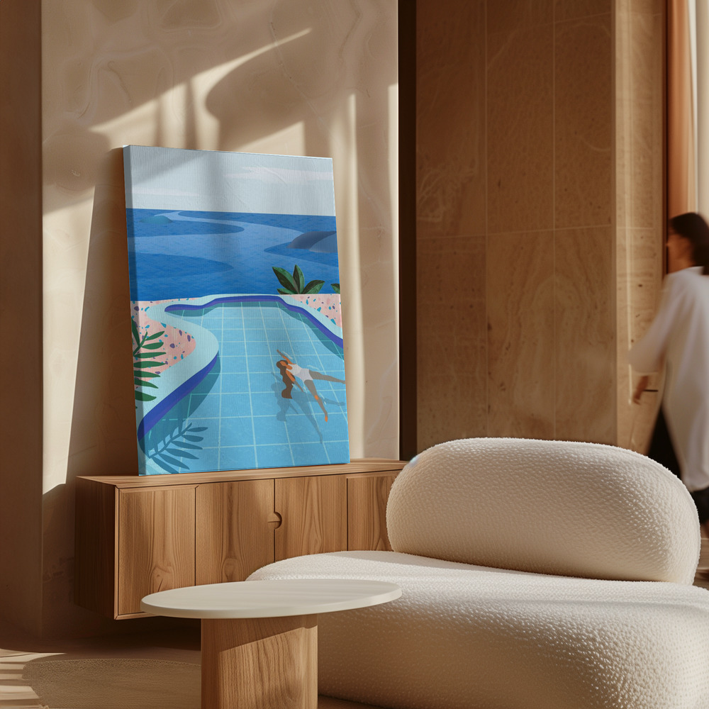 Toile - Girl in Pool au-dessus de l'armoire
