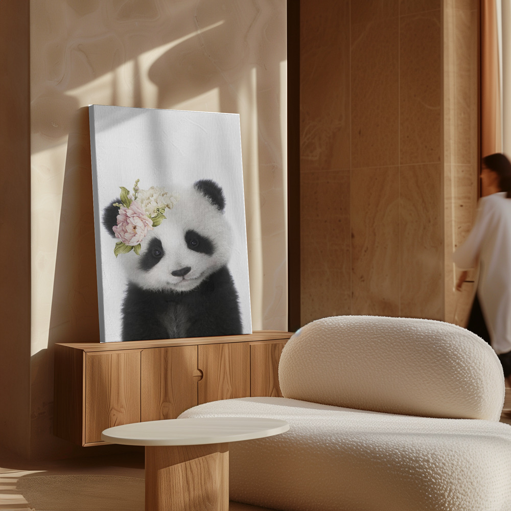 Canvas taulu - Floral Baby Panda kaapin yläpuolella
