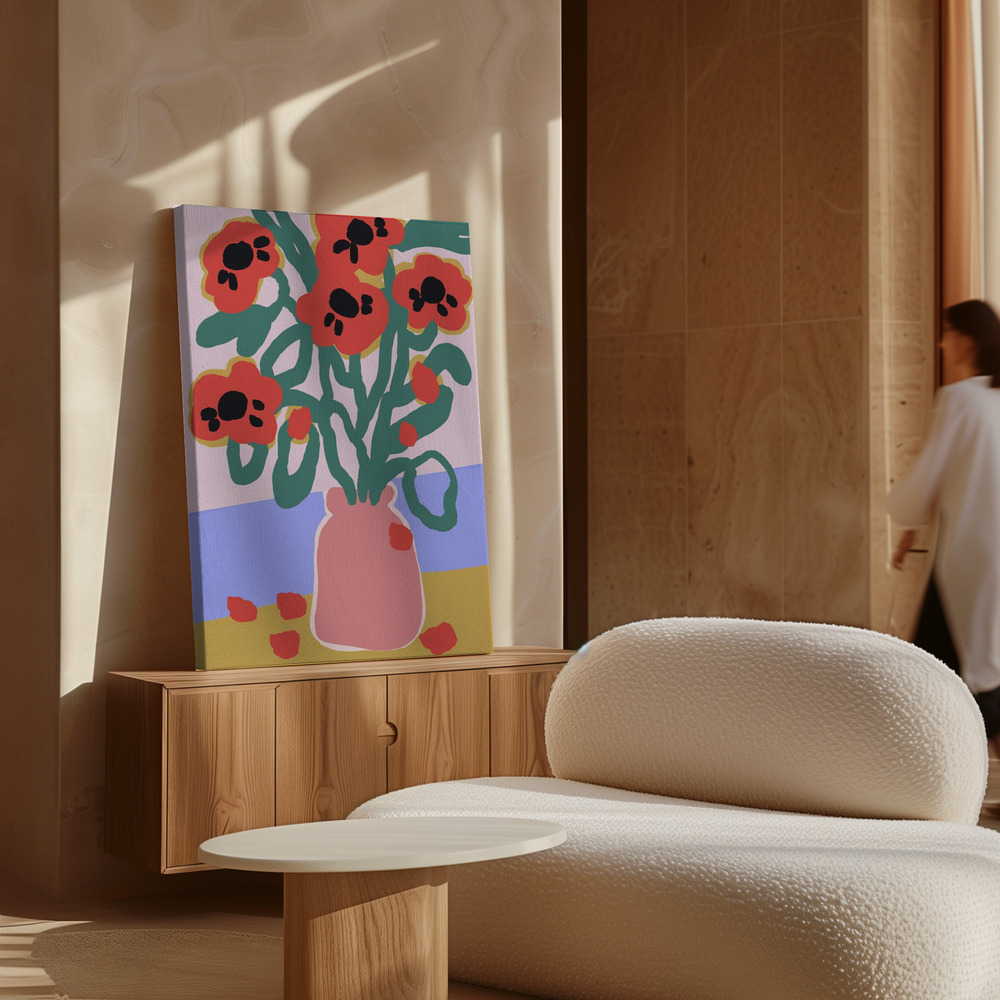 Lærred - Poppy In Pink Vase over skab