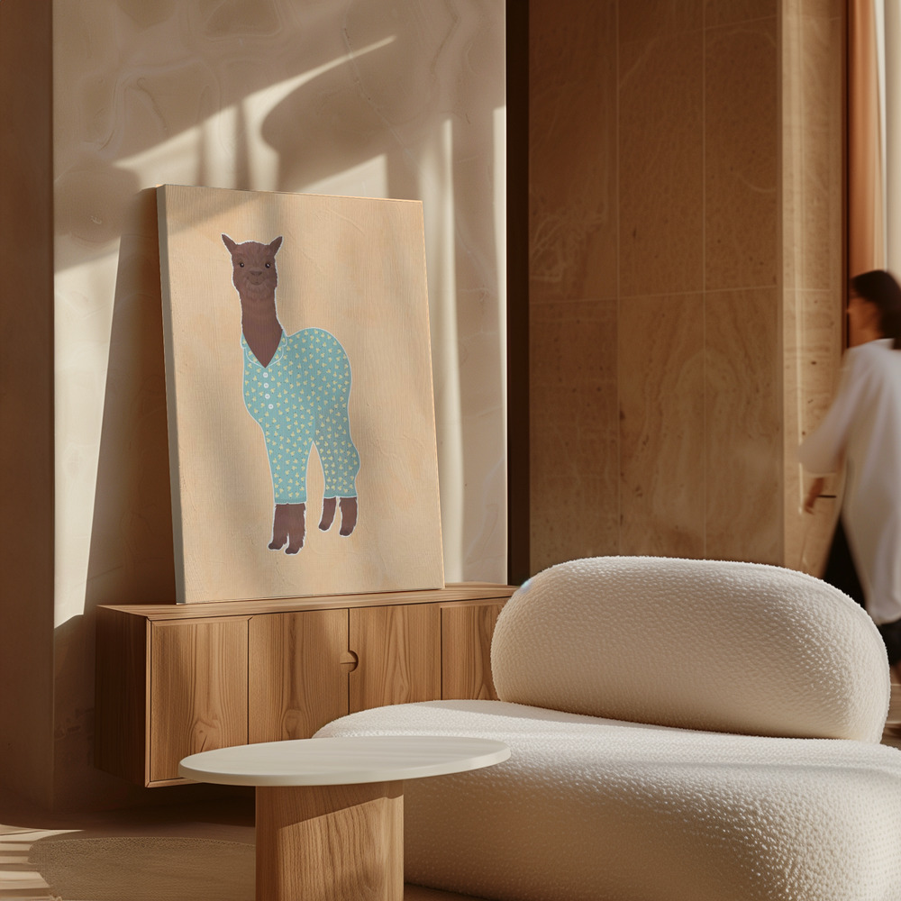 Obraz na płótnie - Llama In Pjs Banana Orange nad szafką