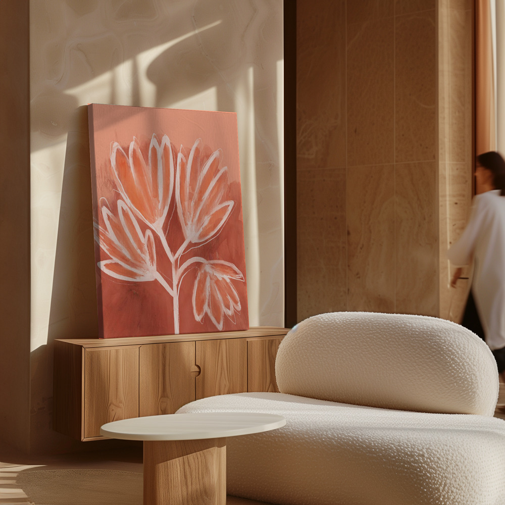 Stampe su tela - Peachy Flowers sopra il mobile