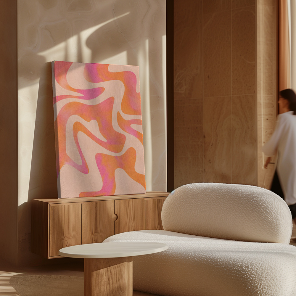 Lienzo - Abstract Wave - Peach Fuzz sobre armario