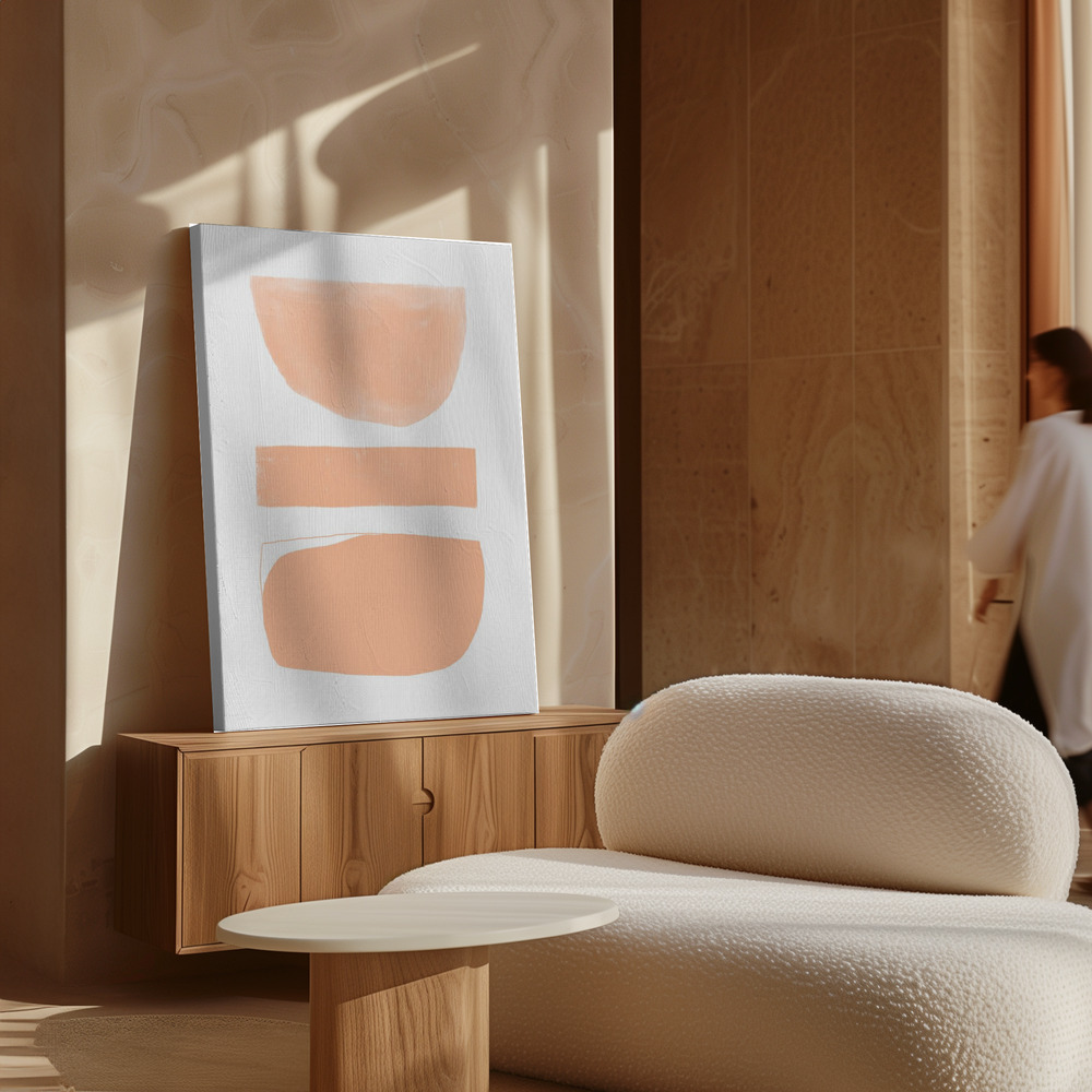 Stampe su tela - Abstract Shapes Peach sopra il mobile