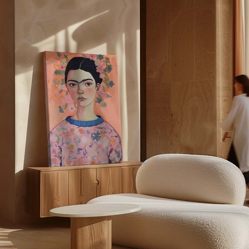 Stampe su tela - Young Frida (Peach) sopra il mobile