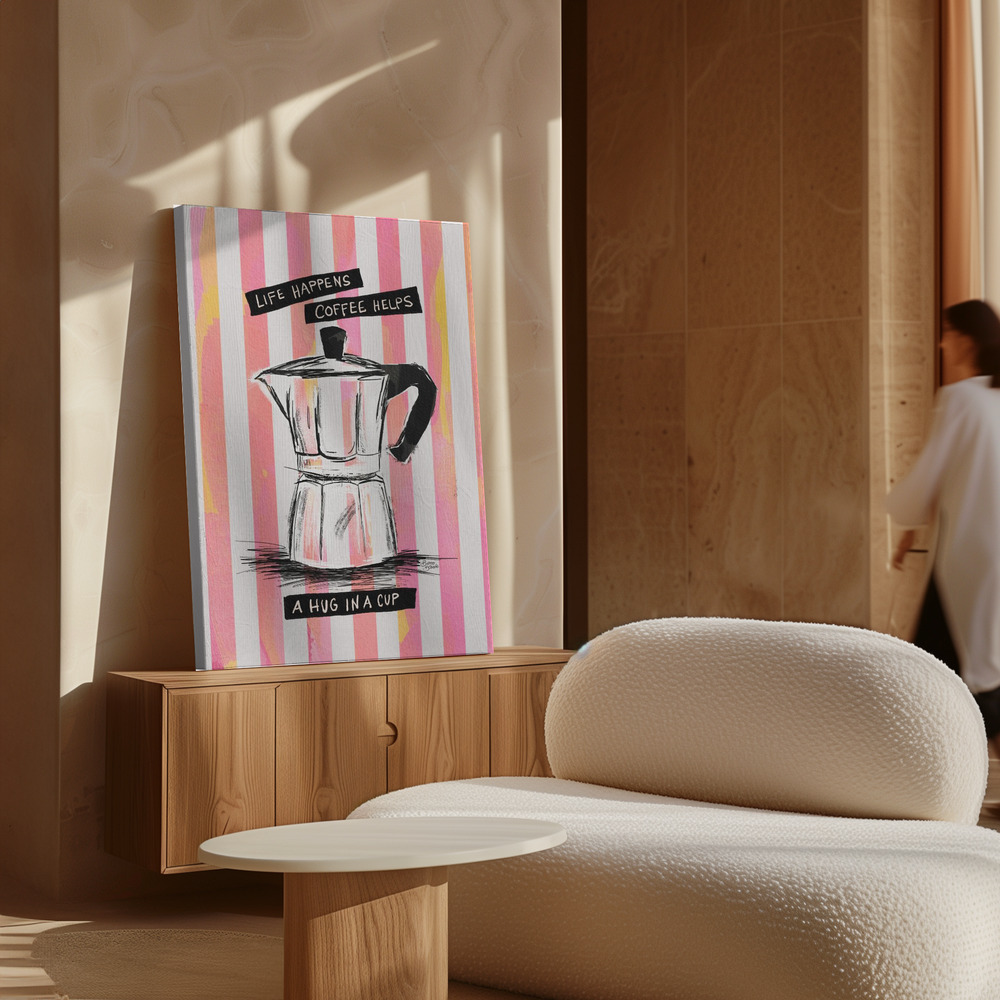 Stampe su tela - Mocca Coffee on Stripes - Hug in a Cup sopra il mobile
