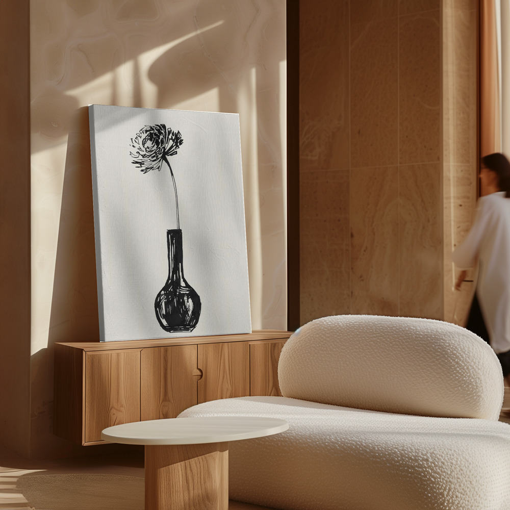 Canvas print - Flower in a vase ink sketch over cabinet