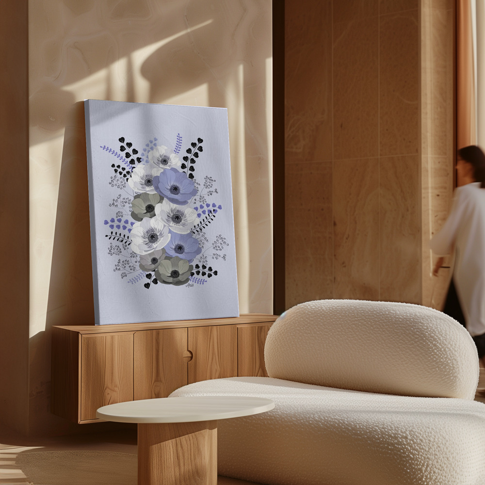 Canvas taulu - Anemones Floral Bouquet Blue kaapin yläpuolella