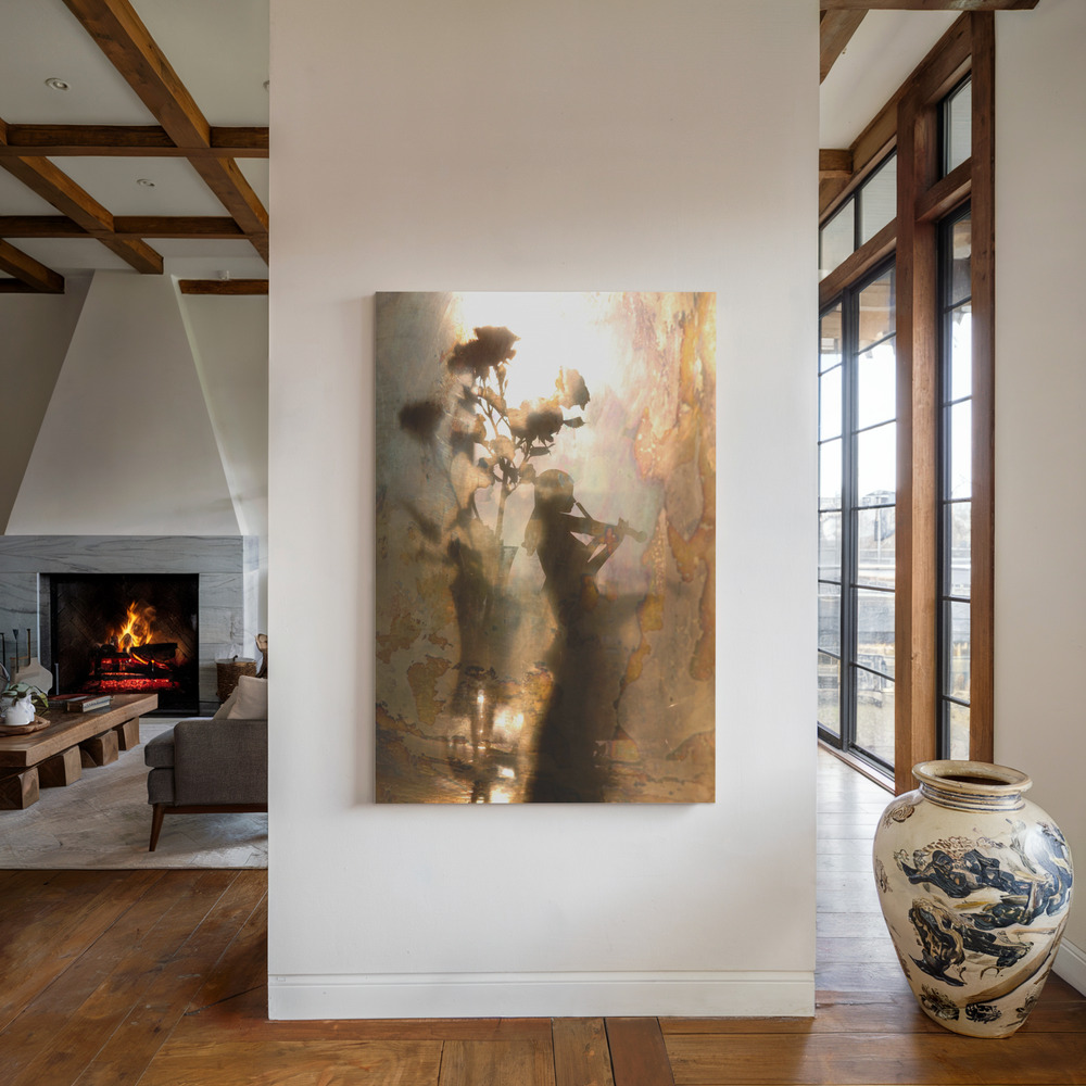Canvas print - Music of light and shadow by the fireplace