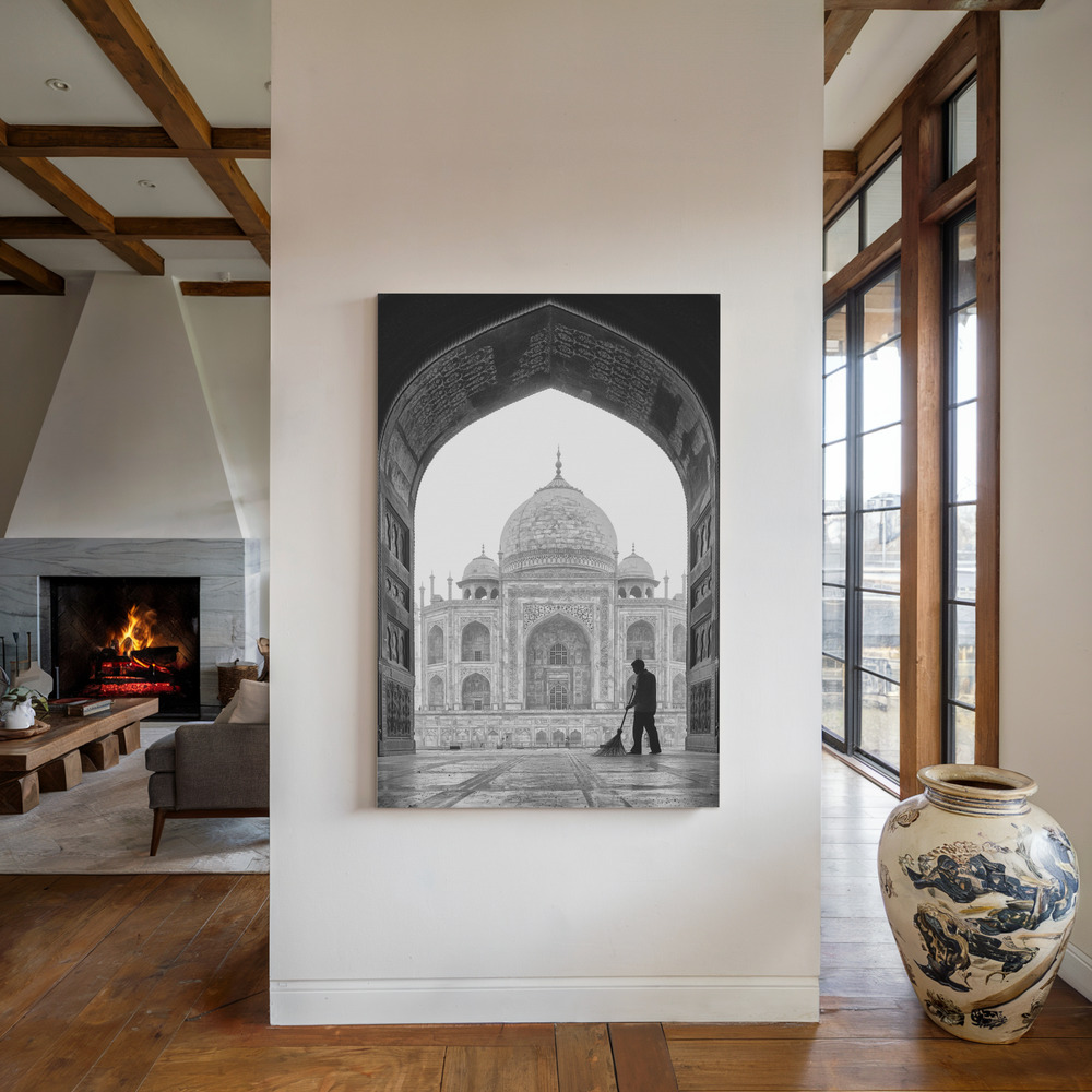 Canvas print - Early in the morning by the fireplace
