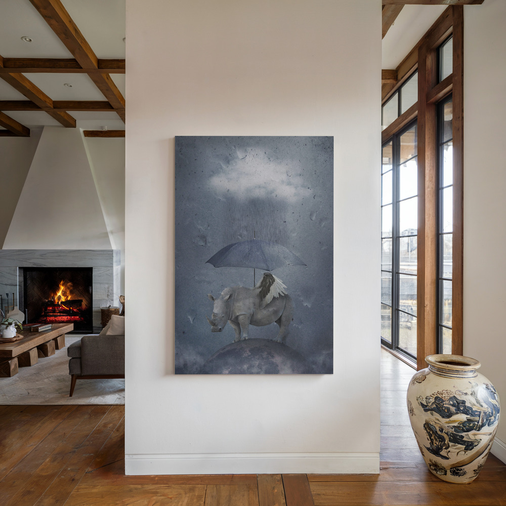 Canvas schilderi - Under the rain bij de open haard