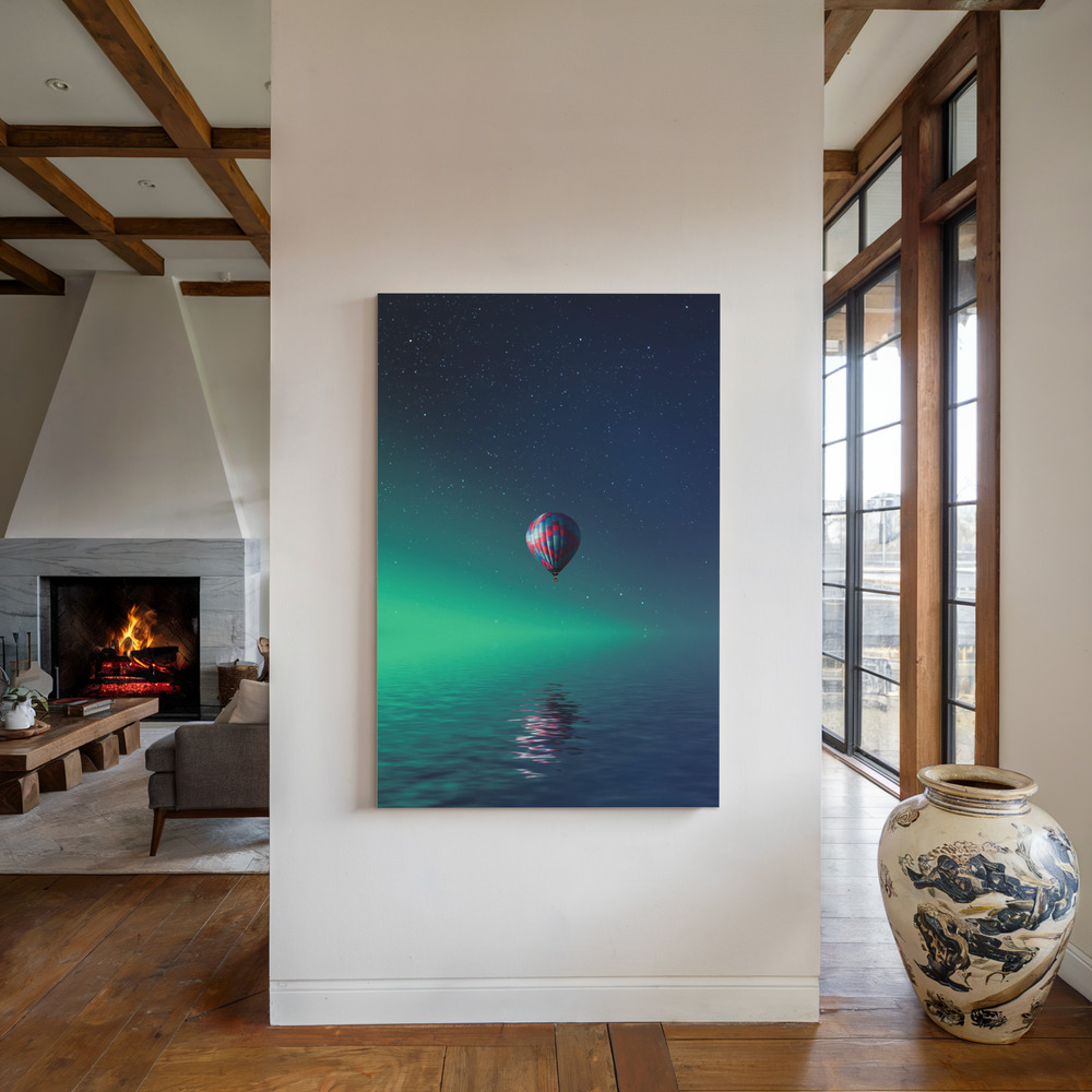 Canvas print - Balloon on lake Batllava by the fireplace