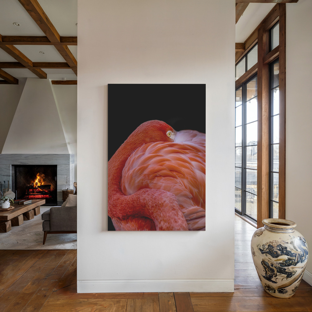 Canvas schilderi - Flamingo bij de open haard