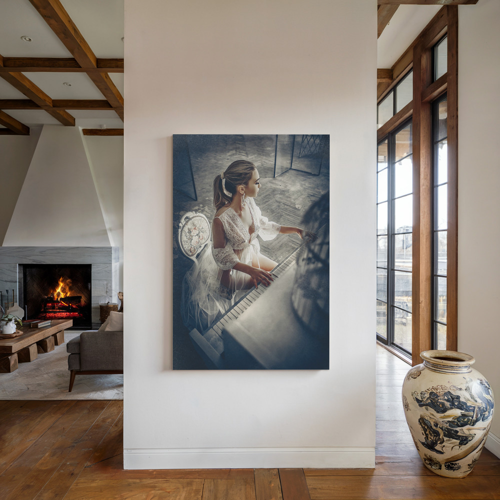 Canvas print - In the music of light by the fireplace
