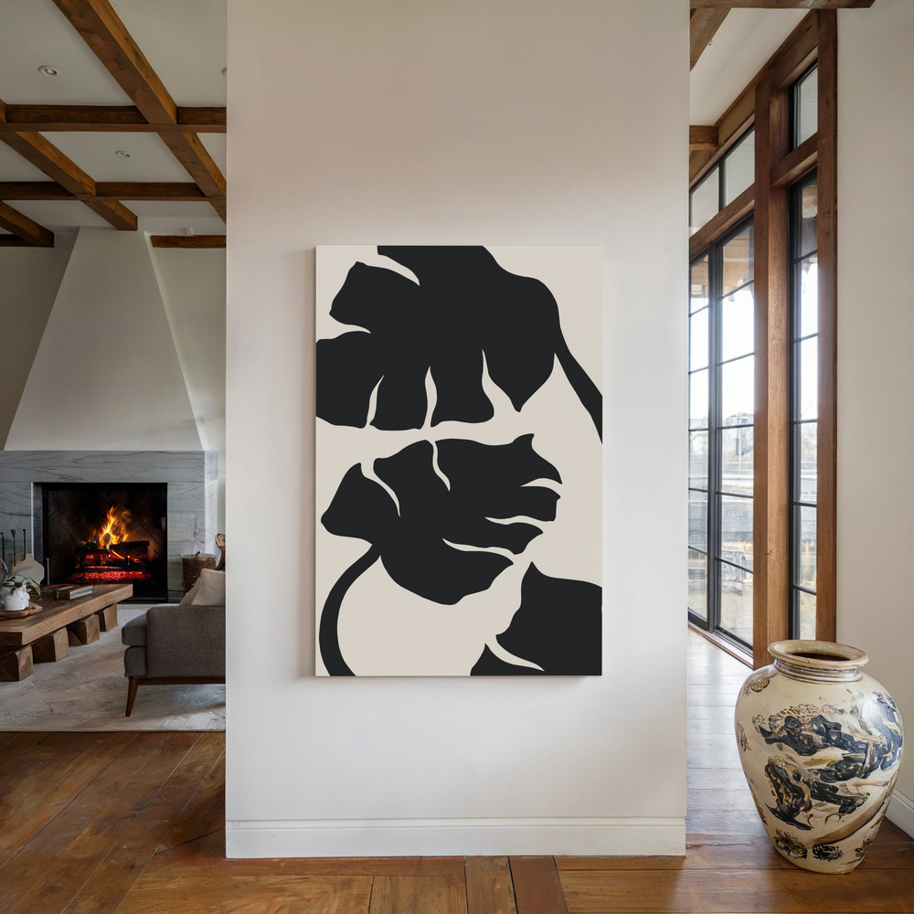 Canvas print - Monstera Black by the fireplace