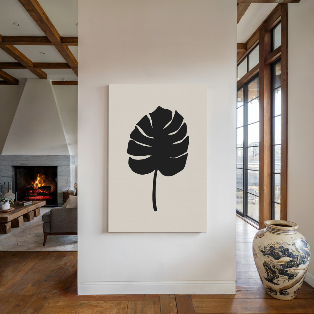 Canvas print - Monstera Leaf Black by the fireplace