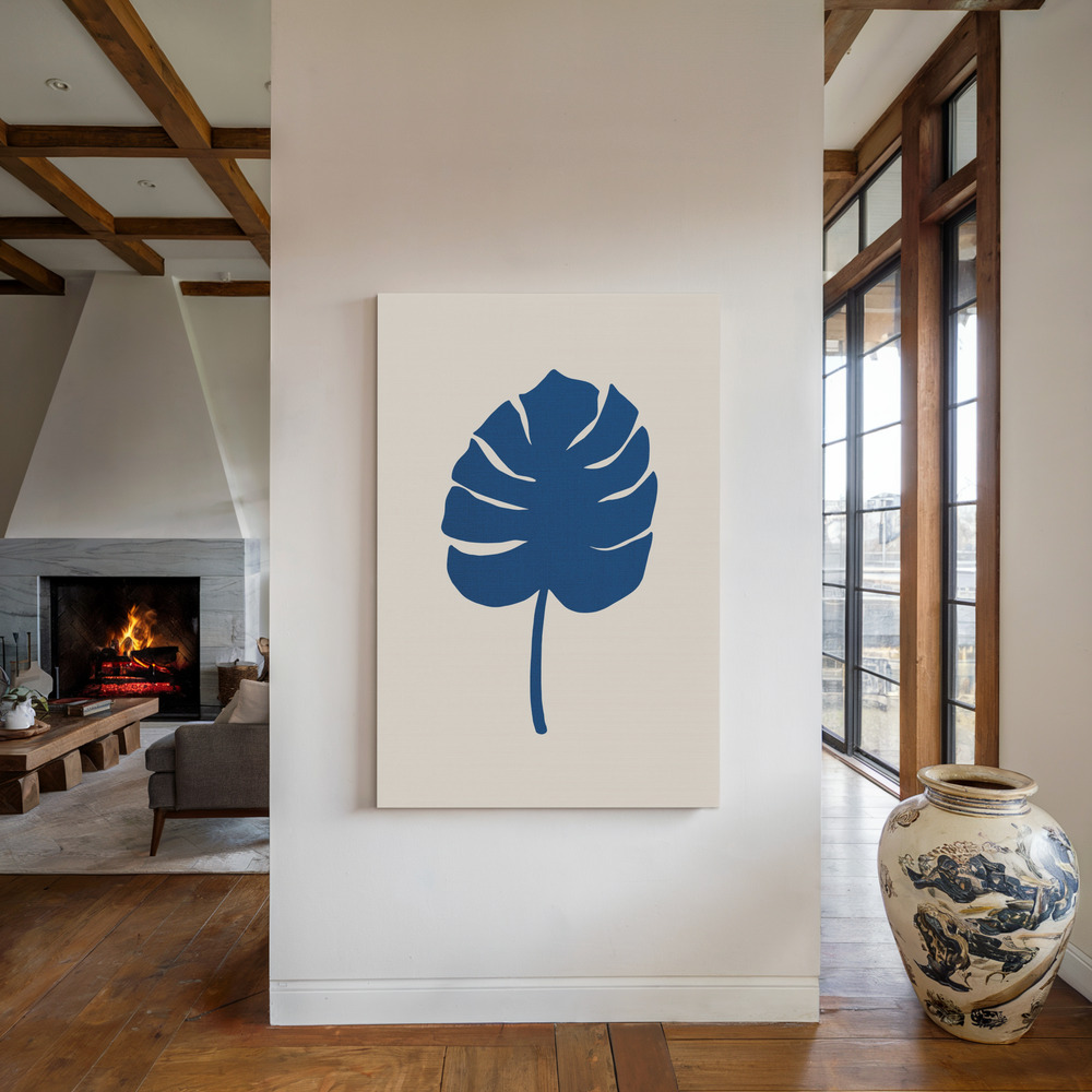 Obraz na płótnie - Monstera Canvas Blue przy kominku