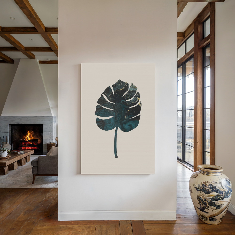 Canvas print - Monstera Marble Green by the fireplace