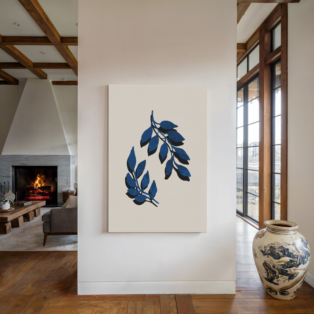Lærred - Blue Twig Brush ved pejsen