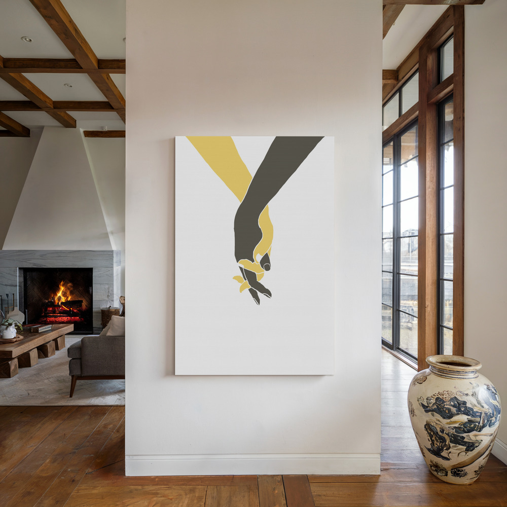 Canvas schilderi - Holding Hands bij de open haard