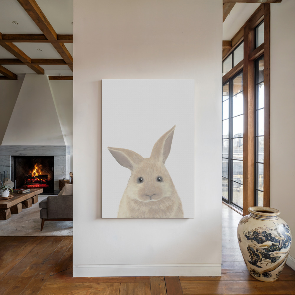 Canvas schilderi - Rabbit bij de open haard
