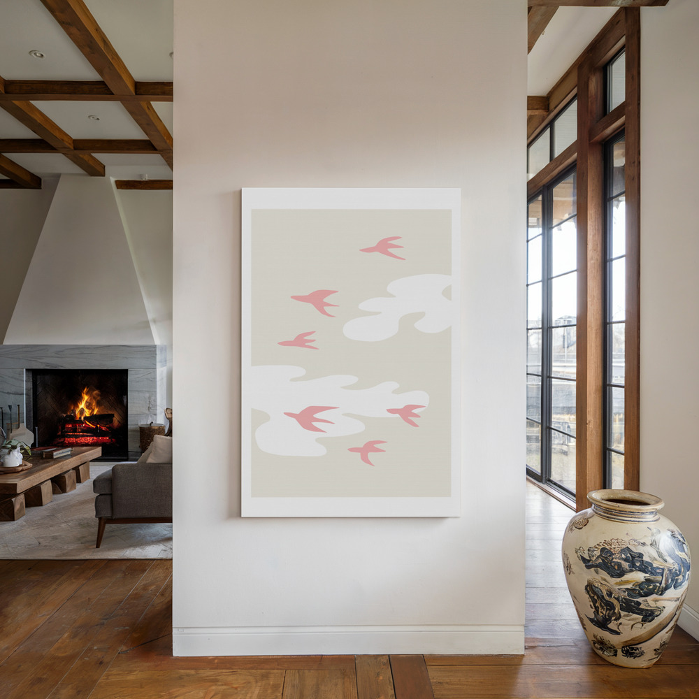 Canvas schilderi - Birds bij de open haard